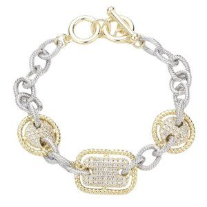 CZ Stone Paved Two Tone Evening Toggle Women Bracelet